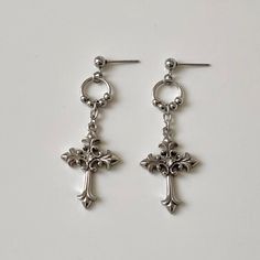 antique gothic stainless steel silver cross earrings! free untracked shipping. please msg/DM for other shipping options. Cross Jewelry Goth, Gothic Cross Earrings For Pierced Ears, Gothic Cross Earrings, Silver Gothic Dangle Earrings, Goth Cross Earrings, Silver Cross Earrings, Gothic Jewelry Diy, Cross Earring, Goth Earrings