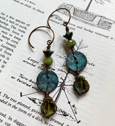 Earthy Dangle Earrings With Ear Wire, Earthy Beaded Dangle Jewelry, Earthy Metal Dangle Earrings, Earthy Handmade Beaded Dangle Earrings, Goblin Jewelry, Goblin Core Earrings, Whimsigoth Jewelry, Earthy Earrings, Beach Jewelry Boho