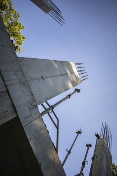 looking up at the top of a concrete structure