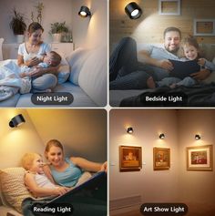 four different pictures show the stages of light bulbs being used to illuminate children's portraits