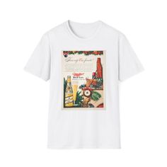 Vintage Christmas holiday T-shirt made from 100% ring-spun cotton, lightweight and versatile for all occasions. Perfect for those who enjoy nostalgic holiday vibes and Miller High Life enthusiasts. Ideal for Christmas, holiday parties, or casual gatherings. Product features - 100% ring-spun cotton for durability and smooth fabric - Classic fit with crew neckline for versatile style - No side seams for reduced fabric waste - Shoulder tape for stabilization and prevent stretching - Ethically grown and harvested US cotton Care instructions - Do not dryclean - Machine wash: warm (max 40C or 105F) - Do not bleach - Tumble dry: low heat - Iron, steam or dry: low heat Vintage Christmas Graphic Print Tops, Vintage Christmas Graphic Print T-shirt, Novelty Christmas T-shirt With Graphic Print, Miller High Life, Gifts For Beer Lovers, High Life, Beer Lovers, Holiday Shirts, Christmas Tshirts