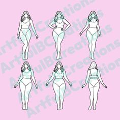 a drawing of a woman's body in six different poses