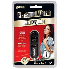 the personal alarm with key ring is packaged in a plastic package for $ 3 99