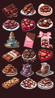 a bunch of different types of chocolates on plates