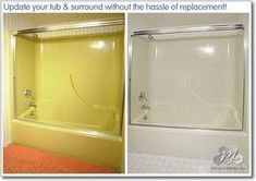 before and after pictures of a bathroom remodel with tub, shower, and toilet