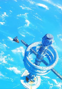 an artist's rendering of a space station floating in the sky