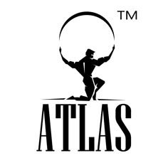 the atlas logo is shown with a man holding a circle above his head and an inscription below it