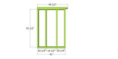 the measurements for a window and door frame are shown in three different colors, including green