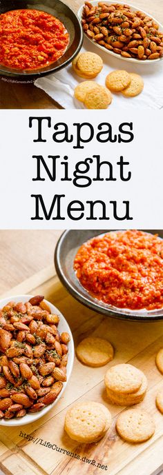 the cover of tapas night menu is shown with crackers and other food items