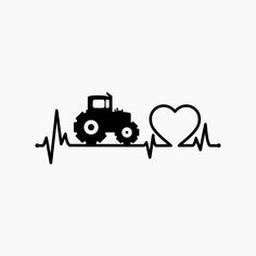 a black and white drawing of a tractor with a heart on the side that says i love tractors