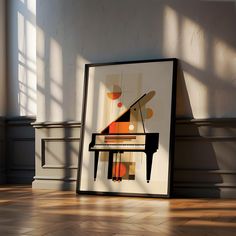 a piano sitting on top of a hard wood floor