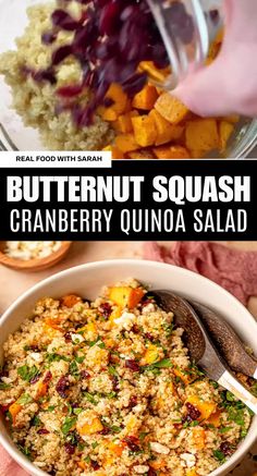 a bowl filled with cranberry quinoa salad