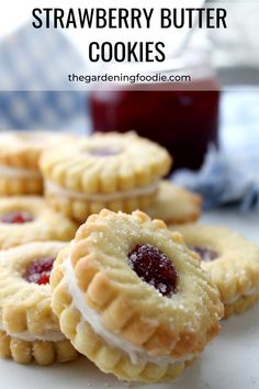 My regular 3 ingredient butter cookie recipe just got glorified into stunning Strawberry Butter Cookies. They are light, crisp, and super easy to make.

Sandwiched together with jam and buttercream creating an impressively beautiful batch of cookies. 3 Ingredient Butter Cookies, Resep Makanan Beku, Resepi Biskut, Strawberry Butter, Cookie Recipes Homemade, Lost 100 Pounds, Butter Cookies Recipe, Delicious Cookie Recipes, I Quit