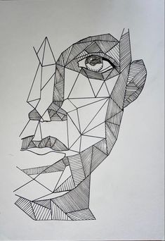 a black and white drawing of a man's face with an eye in the center