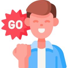 a man is holding his fist up with the word go on it in front of him