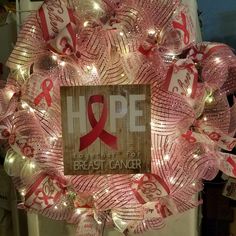 I Just Finished This Beautiful Breast Cancer Awareness Wreath I Made It On A 24 Inch Holiday Time Non Lit Christmas Wreath Frame. I Have Added Battery Operated Led Lights And I'm Including The Batteries With This. Please Go To My Page And See Other Items That I Have Listed Thank You For Your Interest #Christmas #Wallhanging #Walldecor #Women #Men #Gifts #Specialoccasion #Birthday #Anniversary #Flowers #Colors #Vases #Homedecor #Sunflowers #Silkflowers #Infinity #Vintage #Decoration #Handmade #Handpainted Christmas Wreath Frames, Awareness Wreath, Battery Operated Led Lights, Wreath Frame, Anniversary Flowers, Vintage Decoration, Men Gifts, Frame Wreath, Holiday Time