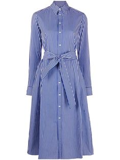 royal blue/white cotton vertical stripe pattern classic collar front button fastening long sleeves buttoned cuffs belted waist A-line curved hem mid-length Vertical Lines Dress, Ralph Lauren Shirt Dress, Ralph Lauren Dresses, Polo Dress Outfit, Classic Shirt Dress, Blue Striped Dress, Ralph Lauren Dress, Striped Shirt Dress, Belted Shirt Dress