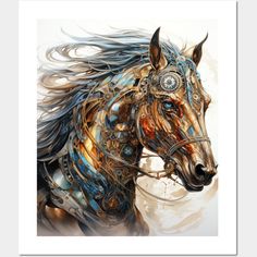 a painting of a horse's head with many different colors and patterns on it