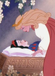 an animated image of a woman laying in bed next to a man who is looking at her