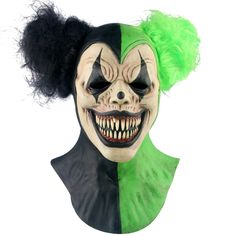 PRICES MAY VARY. Material: The face of this clown mask is made of Environmental protection Latex, Wigs are Made of Synthetic Fiber and are not Easy to Fall Off The mask is full Head Adult Clown Mask, it is a little big. Suitable for Head dimension below 65cm，The Model head dimension 60cm If the eye holes are a little bit small for you, you can cut it yourself to enlarge the holes. In this way, you can see out easily. The mask has a Normal Latex Smell. It Can be Left in a Ventilated Place for Sev Latex Wigs, Creepy Cosplay, Skull Clown, Joker Mask, Mask For Halloween, Green Clothing, Clown Mask, Masquerade Party, Halloween Masks