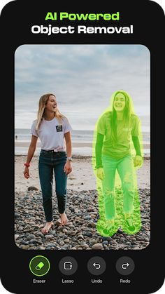 a woman standing next to a man wearing neon green clothing on top of a beach