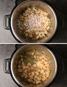 two pictures showing the process of cooking food in an instant pot