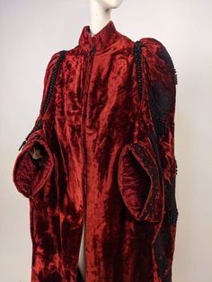 MOST EXTRAVAGANT VICTORIAN 1870’S BLOOD RED VELVET BUSTLE OPERA CAPE W APPLIQUES | eBay Black Fae, 1870s Dress, Velvet Clothes, Clothing And Textile, Blood Red, Band Collar, Red Silk, Fantasy Fashion, Historical Fashion