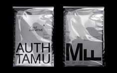 two bags with the same type of packaging on them, one in black and white