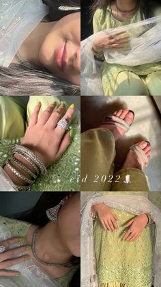 a collage of photos showing different types of rings and bracelets on the hands