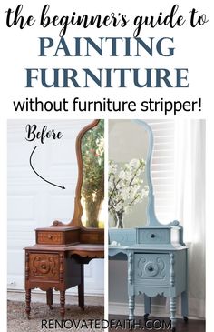 Get a perfect finish that will never peel! This step-by-step furniture refinishing guide will show you the best DIY tips without stripping. I also discuss if you should paint without sanding & why I don't use chalk paint. Included is an easy way to stain painted wood furniture to look like wood with latex paint. Whether farmhouse style, funky or modern, this tutorial will give you an unbelievable ideas, before & after reveals color ideas & tips for painting any material or fixture. How To Paint Furniture