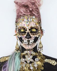 Bedazzled Skeleton, Badass Makeup, Vanessa Davis, Skeleton Makeup, Punk Skull, Sugar Skull Makeup, Magical Makeup, Skeleton Costume