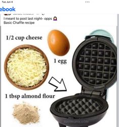 an egg is in a waffle iron next to other ingredients