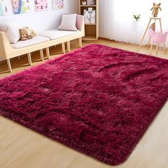 a bright pink rug in a child's room