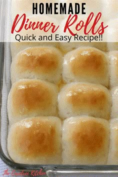 homemade dinner rolls in a casserole dish with text overlay