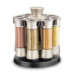 a spice dispenser is shown with six different spices in each container,