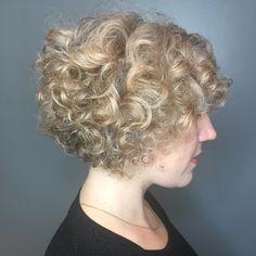 Curly Stacked Bob Haircut, Curly Angled Bobs, Lob Haircut Layered, Blonde Curly Bob, A Line Haircut, Line Bob Haircut