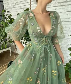 Custom Made Dusty Green Flourishing Meadow Gown: with built in bra and bone The same design in floor length: https://www.etsy.com/listing/1231884763/dusty-green-flourishing-meadow-gown-a?click_key=5ed234b4d52d5ade4a8f53222bd2ab91660d6a12%3A1231884763&click_sum=0d661d92&ref=shop_home_active_14&frs=1 I always need about 28 days to make and 5-8 days for shipping, if you need make a rush order please contact me firstly. All the dresses are made by hand in very good quality, I can show you the fabric Midi Prom Dress, Green Embroidery, Ball Gowns Evening, Skirt Maxi, Fairytale Dress, فستان سهرة, Ball Gowns Prom, Embroidery Lace