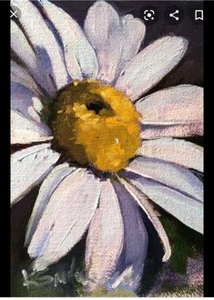 a painting of a white flower with yellow center