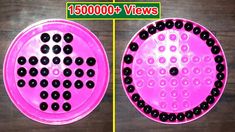 two pink plates with black dots on them, one is round and the other is round