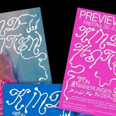 two posters with different designs on them, one is pink and the other is blue