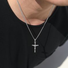 18k Silver Crucifix Necklace Silver Cross Necklace Men Silver Cross Pendant Chain for Man Christian Jewelry Boyfriend Valentine Gift for Man - Etsy Cross Necklace Men, Crucifix Necklace, Silver Cross Necklace, Catholic Jewelry, Necklace Men, Silver Cross Pendant, Christian Jewelry, Silver Cross, Chains For Men