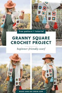 granny square crochet project for beginners - friendly scarfs with free pattern