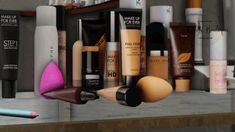 there are many different types of cosmetics on the counter