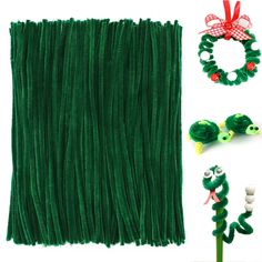 the green yarn is being used to make christmas wreaths and other holiday decoration items