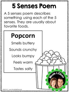 a poem with the words popcorn and an image of two people