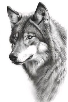 a pencil drawing of a wolf's head