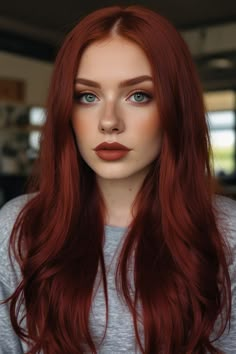 Pale Skin And Red Hair, Red Hair For Winter Skin, Natural Dark Red Hair Color, Dark Red Hair Makeup, Dark Red Hair Pale Skin, Cool Tone Red Hair, Rich Red Hair Color, Red Hair Makeup Ideas, Fall Red Hair Color