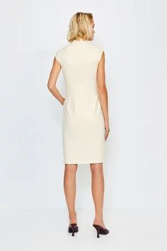 Collar Wrap Popper Midi Dress | Karen Millen Tailored V-neck Spring Dress, Tailored V-neck Dress For Spring, Chic Sheath V-neck Dress For Formal Occasions, Elegant Structured Mini Dress, Elegant Fitted V-neck Dress With Flattering Silhouette, Formal Mini V-neck Dress, Formal Mini Length V-neck Dress, Fitted V-neck Wrap Dress For Work, Elegant Fitted V-neck Dress For Semi-formal Occasions