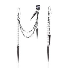 PRICES MAY VARY. Asymmetric black spike threader drop dangle earrings, small cartilage cuffs, perfect gifts for girlfriend, daughter, granddaughter, sister, bff. Material: Quality metal, plated in thick black; Lightweight and comfort fit. Personalized dangling spike hanging earrings. Delicate hypoallergenic sensitive ears piercing earrings. Fits for ear lobe and cartilage. Gift-Wrapping: Great gifts for her on Birthday/ Wedding/ Party/ Prom/ Thanks Giving Day/ Valentine's Day/ Mother's Day/ Chri Ear Cuff Earrings, Tassel Earing, Long Chain Earrings, Punk Earrings, Tassels Fashion, Alloy Earrings, Ear Cuff Earings, Hanging Earrings, Ear Cuffs