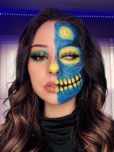 dmarinabeauty on all socials 💖 Starry Night Makeup, Van Gogh Skull, Makeup Creative, Cute Halloween Makeup, Halloween Makeup Diy, Desain Buklet, Top Nails, Face Paint Makeup